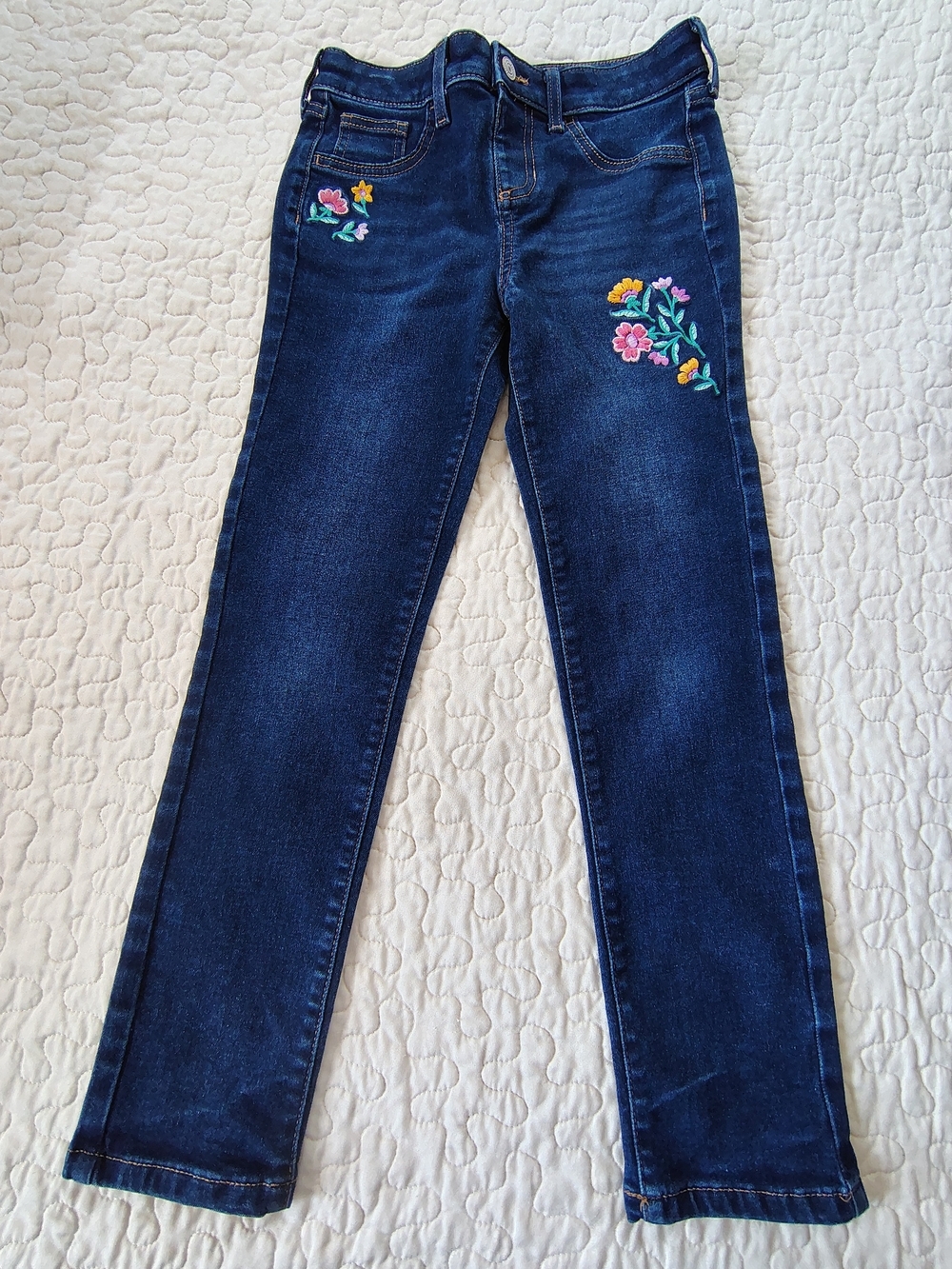 jumping beans Dark Blue  Jeans with Colorful Floral Embroidery Size 8.